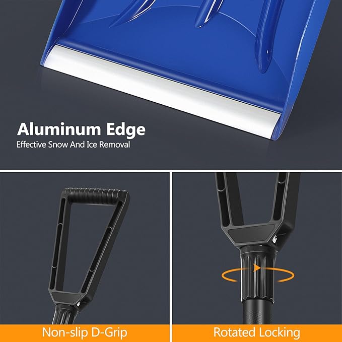 SHANTRA Folding Snow Shovel with Aluminum Edge, D-Grip Portable Shovel for Snow Removal, Lightweight Emergency Snow Shovel, Multifunctional Collapsible Shovel, Shovel For Car Driveway, Garden, Camping