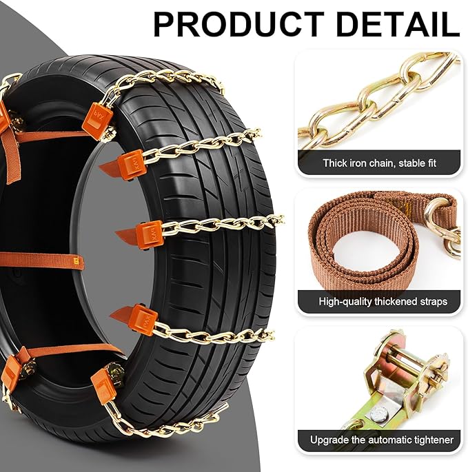 20 Pack Adjustable Snow Tire Chains for Tire Width 215-285 mm SUV Truck Pickup, Quick Fit Easy Installation, Thickened Car Non Skid Car Chains (Single Chain Style)
