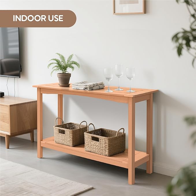Outdoor Console Table, 48'' 2-Shelf SideTable Indoor/Outdoor Use, Multifunctional Buffet Table Bar Storage Organizer for Entryway,Yard, Weatherproof HIPS Patio Plant Stand Table, Brown