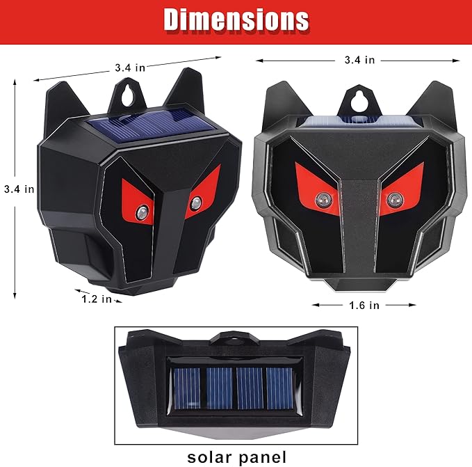 Solar Animal Repellent, Set of 4 Predator Eyes Animal Deterrent Sentinels with Red LED Blinking Lights Drive Away Raccoon, Deer, Skunk, Cat, Coyote from Yard Farm and Chicken Coops