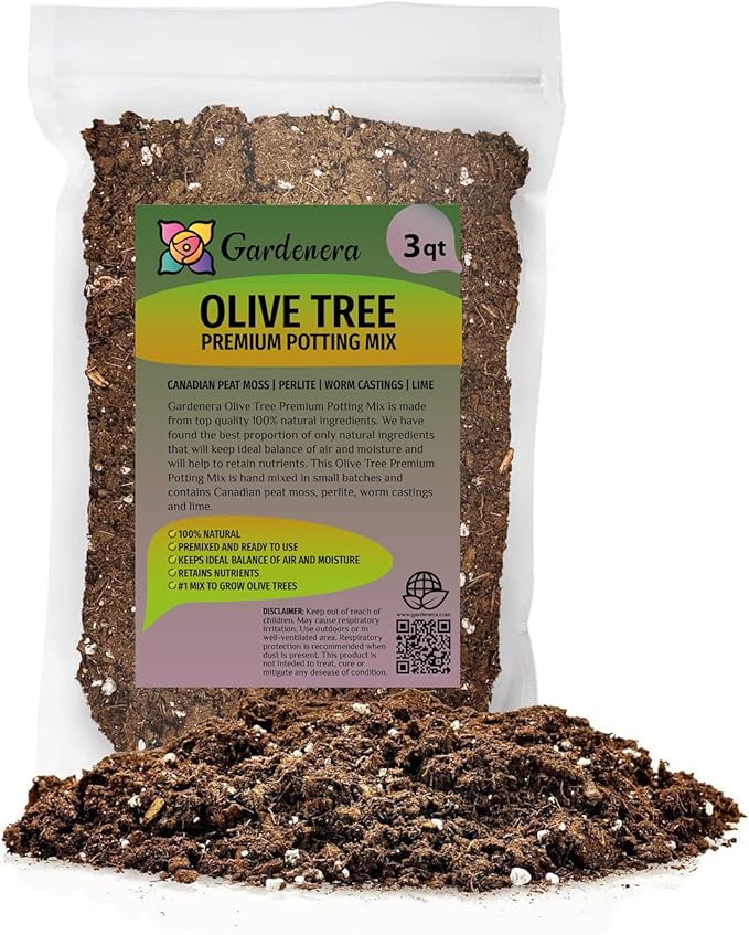 Premium Potting Mix for Olive Trees by Gardenera - Enhanced Growth and Nutrient Retention - 3 Quart
