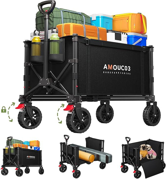 Wagons Carts Foldable, Collapsible Wagon Cart with 220 lbs Max Load and Expandable Storage Space, Heavy-Duty Foldable Wagon Cart with Wheels for Groceries, Shopping, Sport, Beach,Garden and Camping