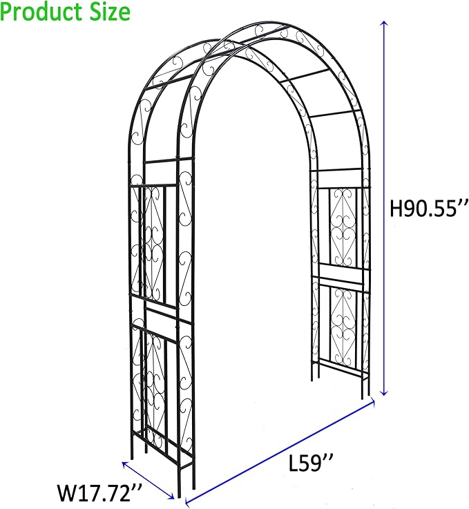 Metal Garden Arch 90" H Garden Arbor Trellis Climbing Plants Support Pattern Arch Outdoor Lawn Wedding Party Events Archway Black