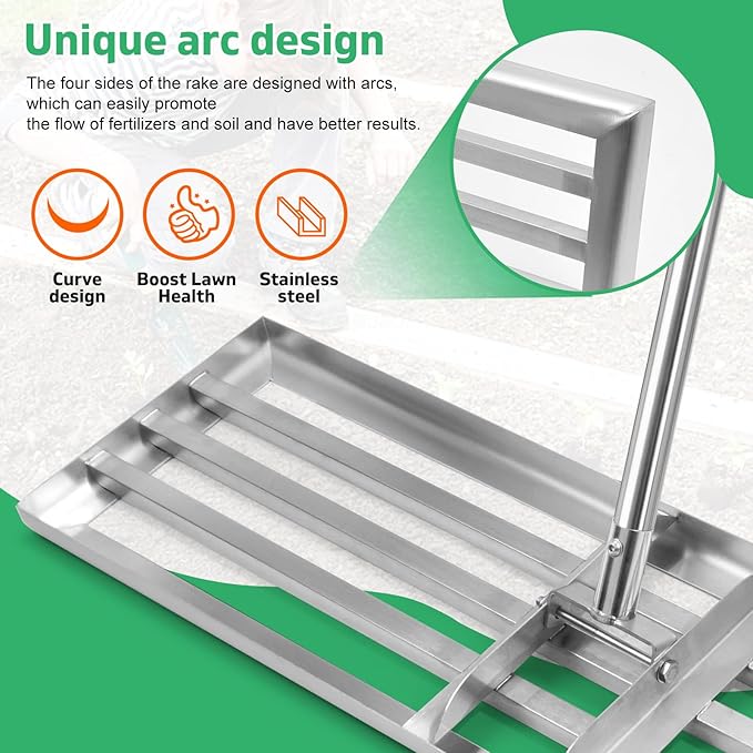 Lawn Leveling Rake(3 Packs) Yard Leveling Rake Suit,Heavy Duty Effort Saving Lawn Level Tool,36"x10"x75" Heavy-Duty All Stainless Steel Lawn Leveler（1 Pack,15"x10"x 50"Lawn Leveler Tool（2Packs）