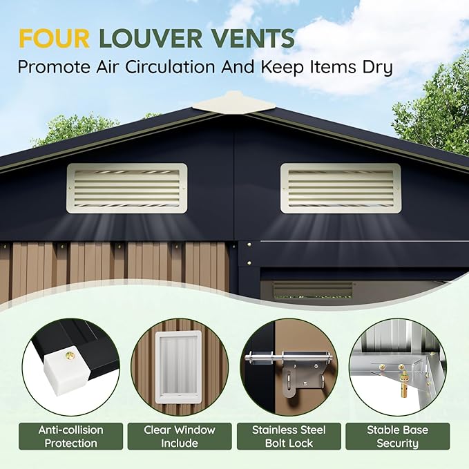 Breezz 6x4FT Outdoor Steel Storage Shed, Lockable Doors, Compact Metal Tool Shed for Garden, Backyard, Patio, Utility, and Bike Storage,Brown