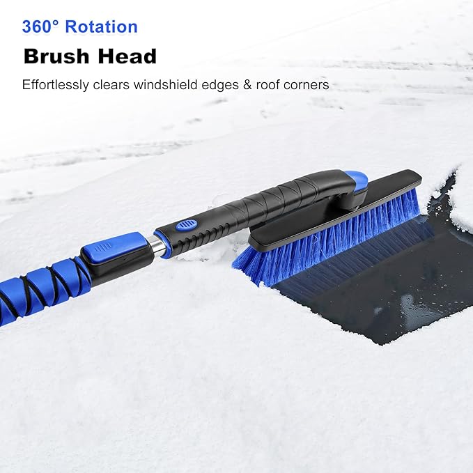 HEEYA 48 Inch Long Snow Brush for SUV, Extendable Ice Scraper and Brush with Foam Grip, 360° Pivoting Snow Car Brush for Truck Auto Jeep RV Vehicle Windshield Window - Blue