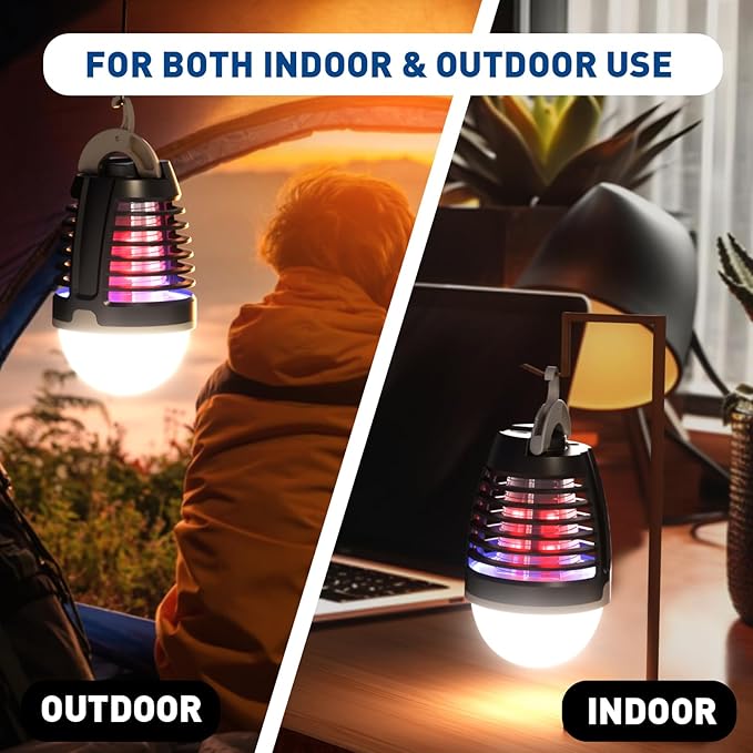 Portable Bug Zapper Outdoor Indoor, Electric Mosquito Fly Killer Lamp with Three Lighting Mode, USB Rechargeable Light Bulb Zapper for Camping, Home, Patio (3 Pack)
