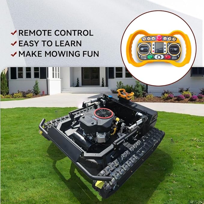 Lawn Mower, Remote Control Lawn, Small Crawler,27HP Gas Engine,Oil-Electric Hybrid Drive Lawn Mowing and Weed Whacker, All Terrain Grass Cutter Yard Mower, 65° Climbing (SKD-764-90L)
