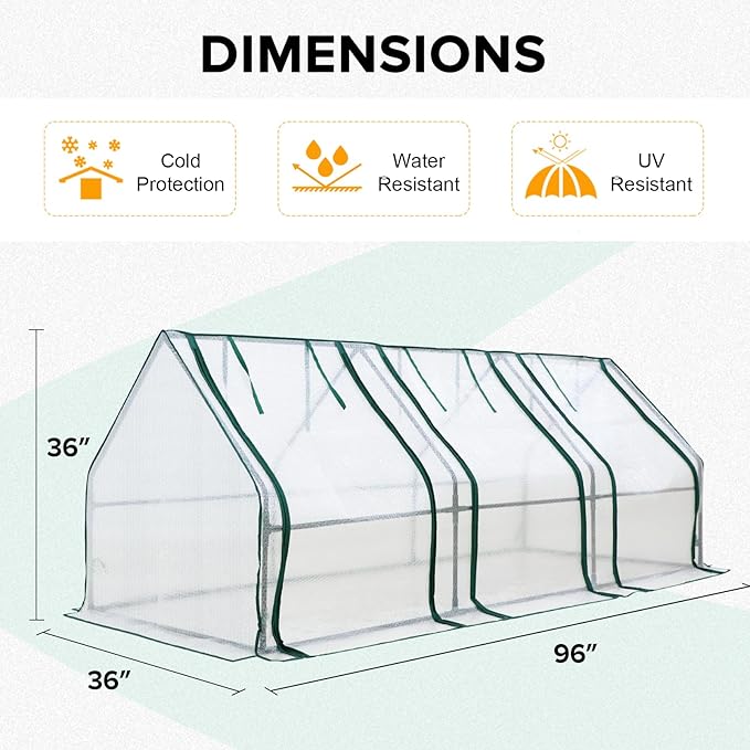 EAGLE PEAK Tunnel Greenhouse Garden Green House with Roll-Up Zipper Doors, Portable 96"x36"x36", Bubble Film Cover, White