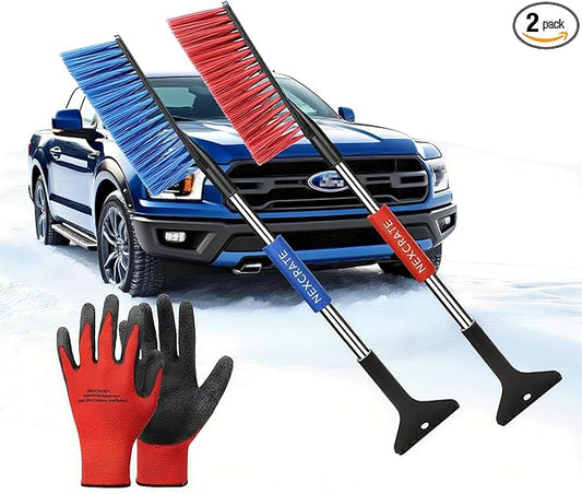 Premium Snow Brush for Car - Detachable & Portable with Ergonomic Anti-Slip Foam Grip,Double Sided ice Scraper for efficient Snow Removal, All Weather Outdoor Use