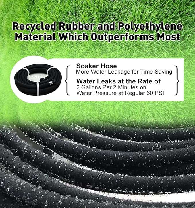 Soaker Hose -Garden Hose 100 FT with 1/2’’ Diameter Interface- Saves 70% water Great for gardens/flower beds/Seedling (100 FT)