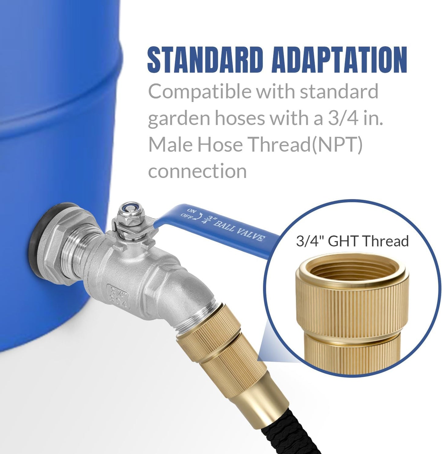 Rain Barrel Spigot Kit High Flow Spigot for Water Barrel 304 Lead-Free Compliant Stainless Steel for Rain Barrels 3/4"GHT Rain Barrel Quarter Turn Spigot with Bulkhead Fitting