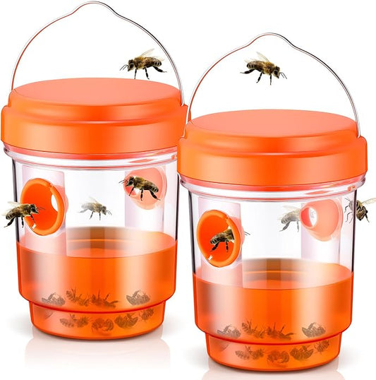 Qualirey 2 Pcs Wasp Traps for Outdoors Wasp Killer Hanging Bee Traps Reusable Fly Bee Killer for Indoor Outdoor Patio Garden Home (Orange)