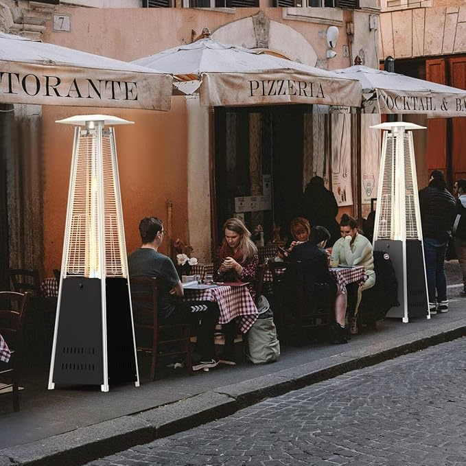 Outdoor Heaters for Patio 42,000BTU, Pyramid Patio Heater Quartz Glass Tube, Outdoor Heater Safety Protection System, Propane Heater with Wheels for Commercial & Residential, Black