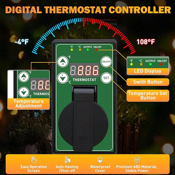 COOS BAY 1500W Outdoor Space Heater with Thermostat, Electric Greenhouse Heater for Grow Tent, Garage, RV, Shed, Radiant Heat, IPX4 Water-Resistant, Overheat Protection, 2 Pack, Yellow