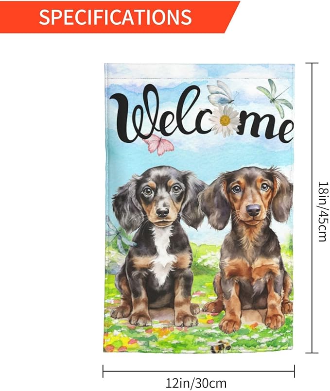 Cute Dachshund Dog Puppy Lovers Spring Flowers Florals Garden Flag Welcome Party Outdoor Outside Decorations Picks Home House Garden Yard Decor 12x18 Inch