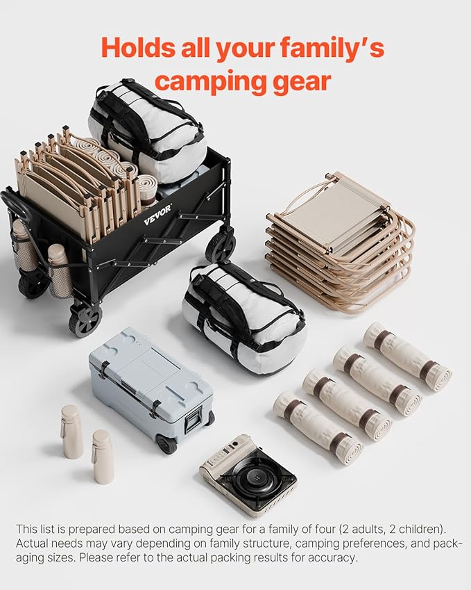 VEVOR Collapsible Folding Wagon with Wheels, Wagons Carts Foldable with 225lbs Capacity, Lightweight Portable Utility Wagon Cart for Grocery Shopping Sports Camping and Garden