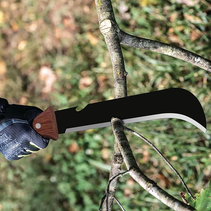 Billhook Sickle Machetes, 15.6" Sharp Machete for Yard Work, Machete for Cutting Trees Heavy Duty, Gardening Machetes with No-Slip Wood Handle and Nylon Sheath, Sickle Knife Machetee for Grass