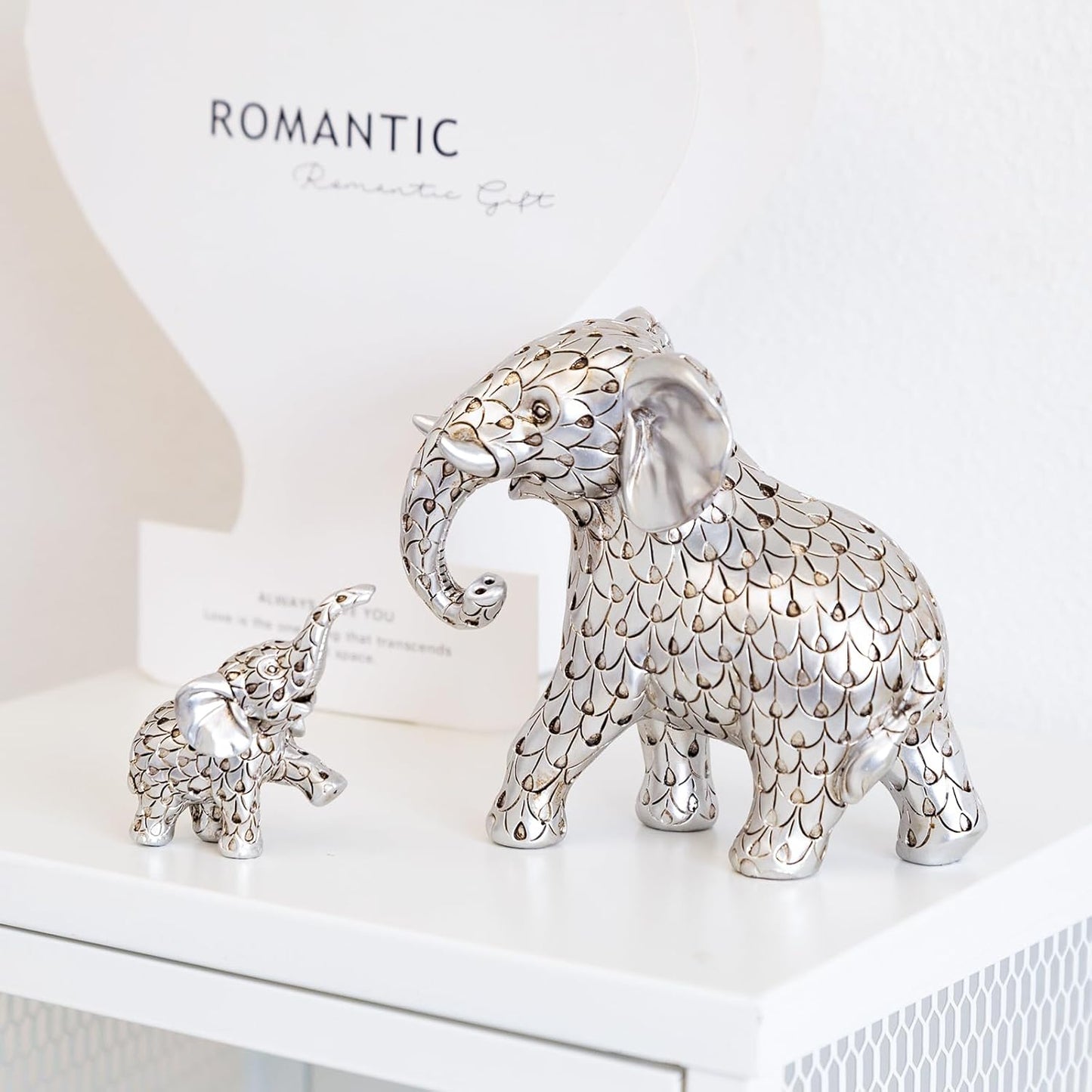 Vintage Silver Elephant Statue.Elephant Figurines Inspiring Good Luck,Health.Unique Elephant Gifts for Women,Moms.Elephant Home Decor Ornaments for Living Room,Bookshelf,Table Centerpiece,Office.