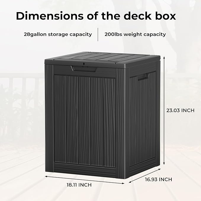 28 Gallon Outdoor Storage Box – Resin Deck Box with Lockable Lid, Waterproof Patio Furniture Storage for Tools, Garden & Yard Organization