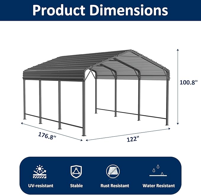 10x15 Metal Carport Carports with Enhanced Base Heavy Duty Garage Outdoor Galvanized Car Shelter for Car, Boats and Truck