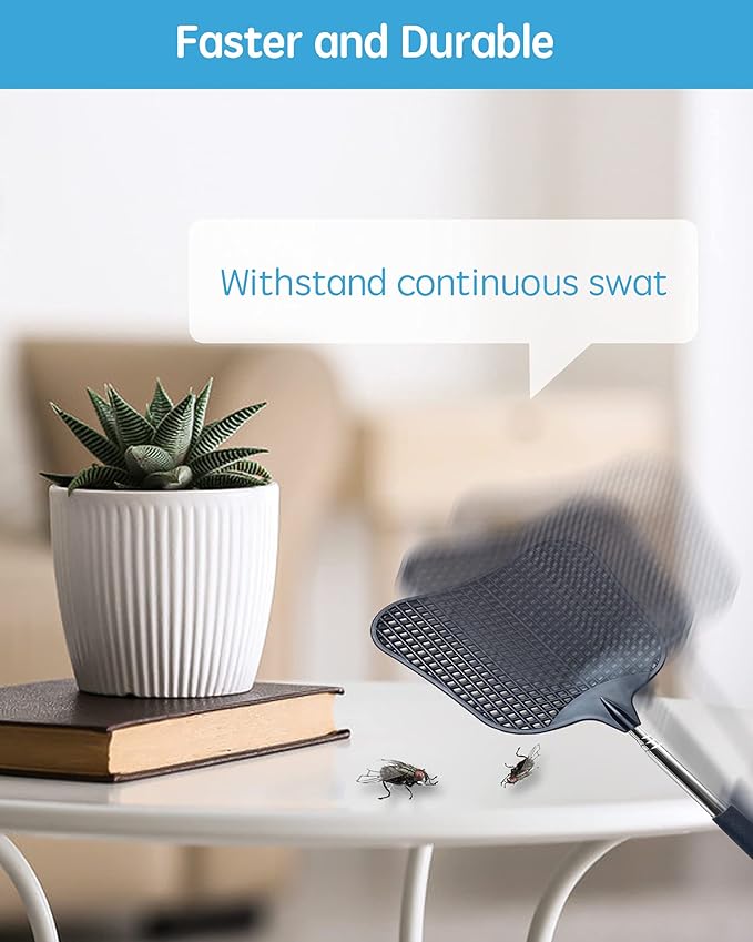 Fly Swatter Heavy Duty Set, with Durable Telescopic Stainless Steel Extendable Handles, for Home, Classroom and Office, 2Pcs, 2 Colors