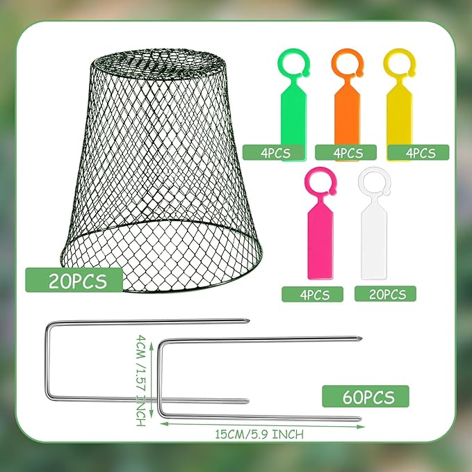 20 Pcs 8inch Chicken Wire Plant Covers,Wire Garden Cloches Chicken Wire Cloche Plant Protector Metal Heavy Duty Garden Plant Cloche for Keeping Bunnies Chicken Squirrels Birds Other Out