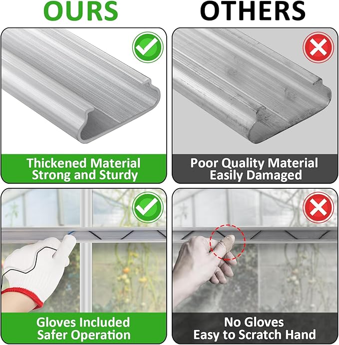 Spring Wire & Lock Channel - 20 Sets PVC Coated Spring Wire & Aluminum Alloy U-Channel Bundle with Nylon Gloves, 6.6 ft Farmer Greenhouse Frame Kit for Fix Poly Film Shade Cloth