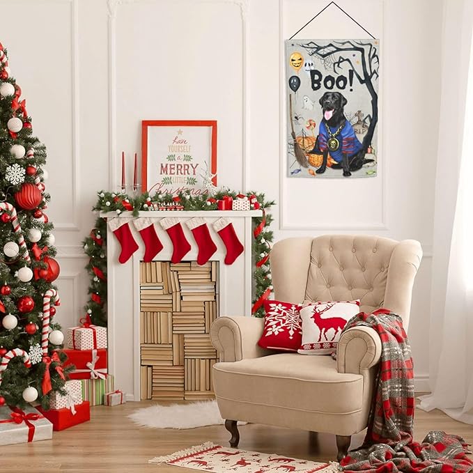 Labrador Black Dog Halloween Boo Pumpkin Garden Flag Welcome Party Outdoor Outside Decorations Picks Home House Garden Yard Decor 12x18 Inch