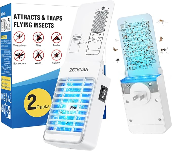 Electric Bug Zapper Indoor, 2-in-1 Fly Traps Indoors and Mosquito Trap, Electric Mosquitoes Killer with Light for Home, Office, Kitchen, Bedroom, Baby Room (2 Device + 10 Glue Cards)