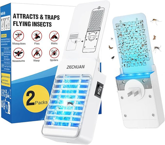 Electric Bug Zapper Indoor, 2-in-1 Fly Traps Indoors and Mosquito Trap, Electric Mosquitoes Killer with Light for Home, Office, Kitchen, Bedroom, Baby Room (2 Device + 10 Glue Cards)