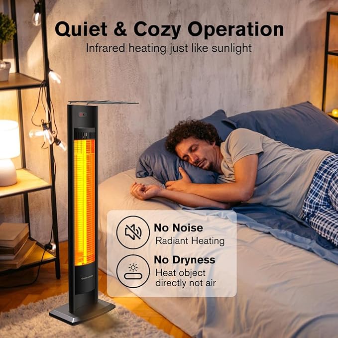 ThermoMate Outdoor Indoor Electric Patio Heater, 1500W 38.5" Portable Tower Infrared Heaer, IP55 Rated Space Radiant Heater with Remote, Timer, Tip-over Protection for Backyard, Restaurant & Garage