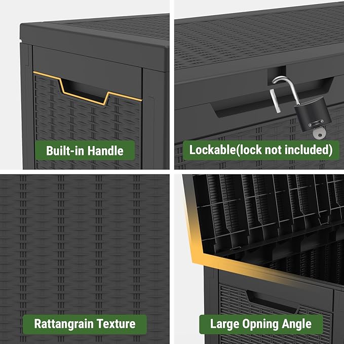 Mars Villa Deck Box, Waterproof Weatherproof and UV Resistant Resin Storage Bin with Lockable Lid, Ideal for, Outdoor, Patio Furniture Cushions, Pool Supplies, Garden Tools (60 Gallon, Black)