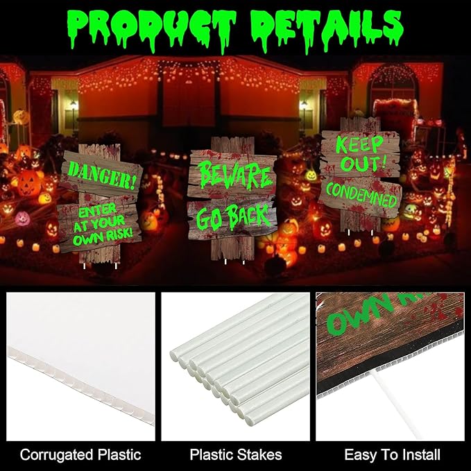 Halloween Decoration Yard Signs Glow in the Dark,3 Pack 15.3"×11.2" Outdoor Solar Decor Scary Zombie Vampire Graves Theme Party Supplies for Outside Garden,Lawn Yard Party Decorations