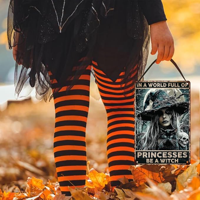 Goth Metal Tin Sign Vintage Halloween Wall Art Kitchen Witch Decoration Spooky Rustic Decor Tin Plaque Retro Iron Painting 8x12inch