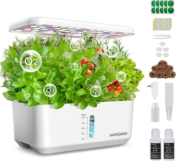 Ahopegarden Indoor Herb Garden Kit with LED Grow Light: 10-Pod Hydroponics Growing System Kit with Auto Timer, Perfect Herb Garden Planter Indoor Kit for Kitchen Home Office Gardening Gift