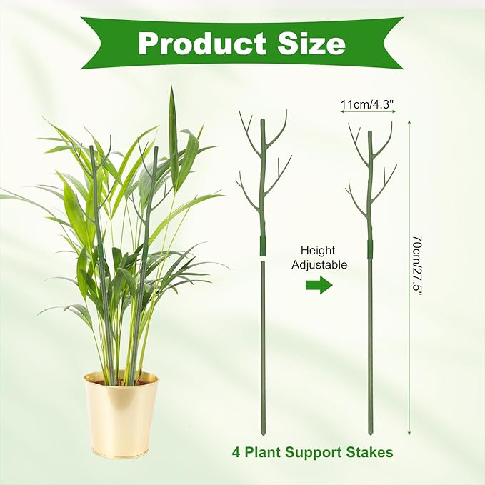 uxcell 4 Pcs Plant Support Stakes, 27.5" Twig Plant Stem Support Structures Garden Branches Plants Supports for House Potted Monstera Plants, Green