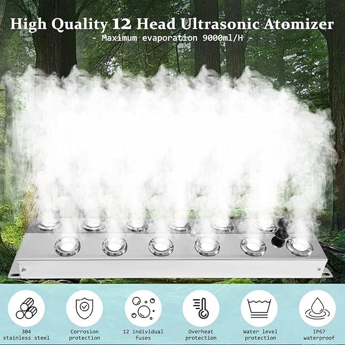 Ultrasonic Fogger 12 Head Ultrasonic Mist Maker,9000ml/H 400W Mist Maker Fogger,12 Head Ultrasonic Fogger Mist Maker,12 Head Ultrasonic Mist Maker fogger Ultrasonic Mister Fogger 12Head Fogger