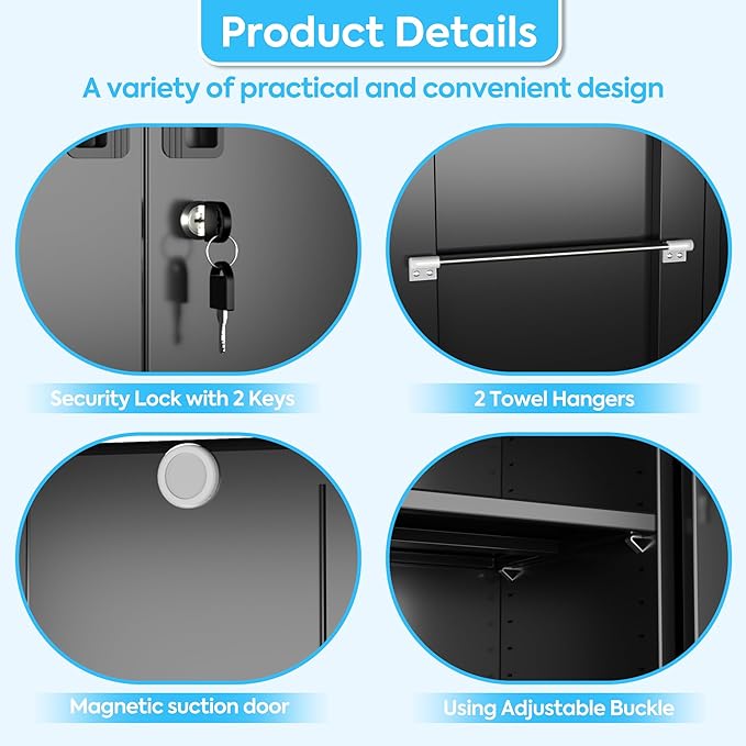 Broom Closet Storage Cabinet with Wheels and Pegboard,Garage Storage Cabinet with Lockable and Magnetic Doors,Adjustable Shelves for Garage Home Office,Required Assembly,17.7"D*33.5"W*70.87"H