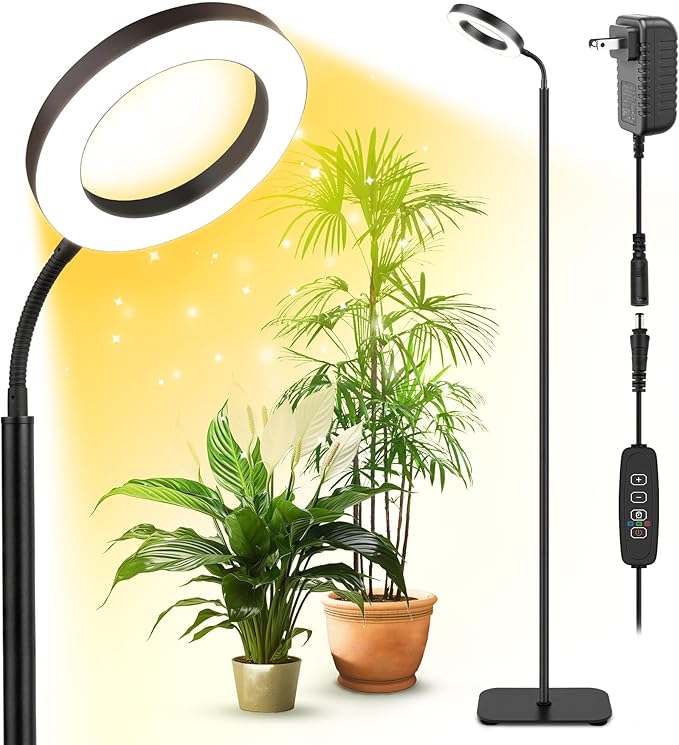 Plant Grow Light, 20W Growing Lights for Indoor Plants Full Spectrum, LED Floor Lamp with Height Adjustable Stand, Auto Timer 3/9/12H,10 Dimmable Brightness for Small Large Tall Plants Growth