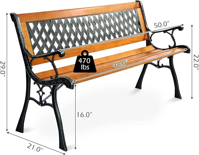 S AFSTAR Garden Bench, 2-3 Person Park Bench with Diamond Weaving Backrest, Pine Porch Bench, 470 LBS Bearing Capacity, Weather Proof Outdoor Bench for Backyard Deck Lawn Poolside