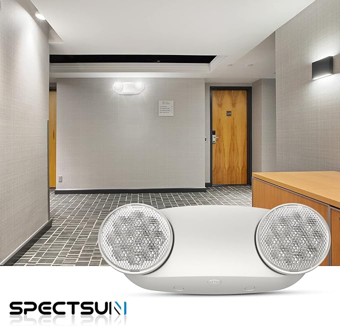 SPECTSUN 18 Pack White LED Emergency Lights with Battery Backup-UL Listed Two Head Adjustable Emergency Lighting Fixtures - 120-277V AC-Exit Sign Lights (18 Packs-U5)