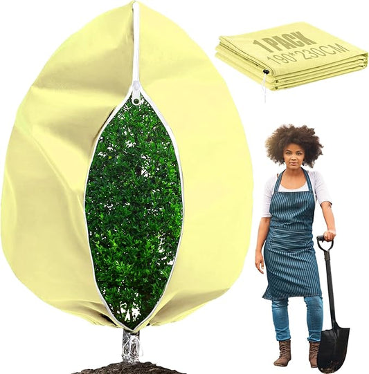 Plant Covers Freeze Protection with Zipper Drawstring, 74.8"X 90.5" Fig Tree Covers for Winter Cold Weather Large Frost Blankets for Outdoor Plants Shrub Trees Jacket Covers Bags for Winter