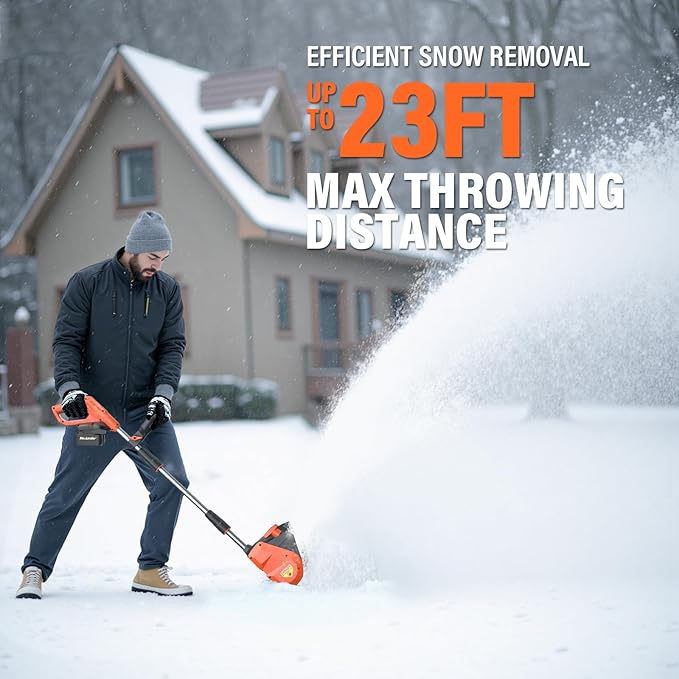 MAXLANDER Cordless Snow Shovel, 20V 12-Inch Electric Snow Shovel with LED Light, Directional Plate & Adjustable Handle, Cordless Snow Blower (4.0Ah Battery, Charger & Cover Included)