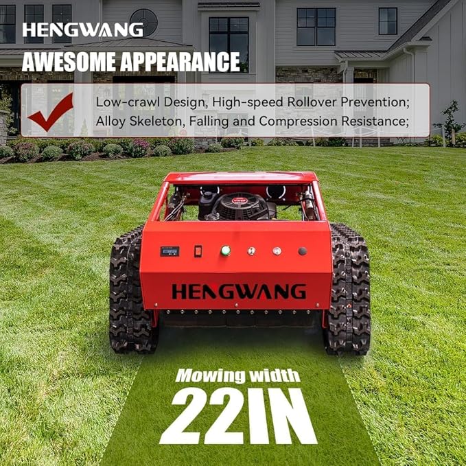 Remote Control Lawn Mower 9HP Electric Start 45° Climbing Adjustable Mowing Height Track Drive All Terrain Grass Cutter Yard Intelligent Mower (HW-224-55L)