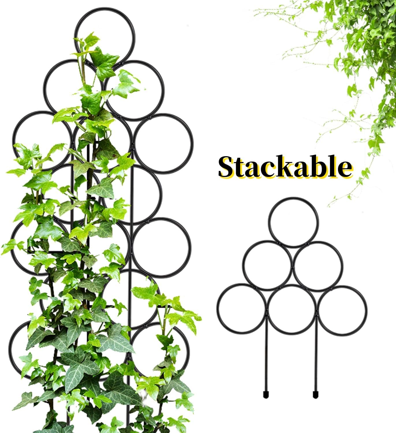 Garden Plant Trellis for Indoor Plants, Stackable Metal Trellis Supports for Climbing Plants or Houseplants, 3 Pack, Black,11.8"(W) x 15.4"(H)