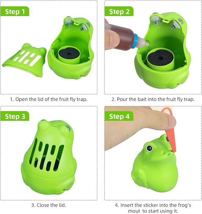 4 Pack Fruit Fly Trap with 2 Baits & 20 Sticky Pads, Reusable Drain Fly Killer for Indoor, Fungus Gnat Trap for Home Kitchen, Pest Control for Bugs Mosquitoes Gnats Flies, Safe to Kid & Pet & Plant