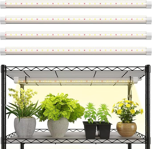 FREELICHT T8 Grow Lights for Indoor Plants, 2FT Full Spectrum, 120W(4 x 30W), 4 Installation Methods, 5000K Linkable LED Grow Light Strips for Plant Shelf Greenhouse Succulent Seeding, 4 Pack