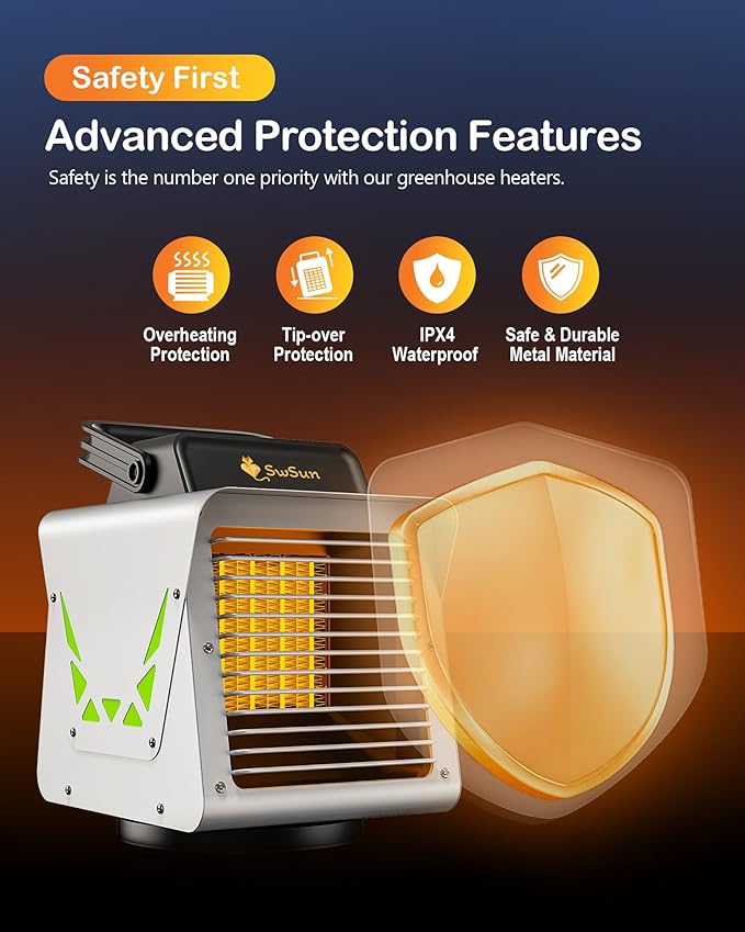 1500W Greenhouse Heater with Thermostat, Portable Outdoor Heater with Smart APP Remote Control for Green House, Garage, Grow Tents, Plants & Vegetables