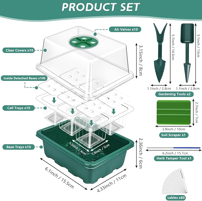 Artcome 10-Pack Seed Starter Tray - 6 Cells Each with Push-Up Ejector - Seed Starter Kit for Rapid Growth and Healthy Seedlings at Home - 30 Cells in Total